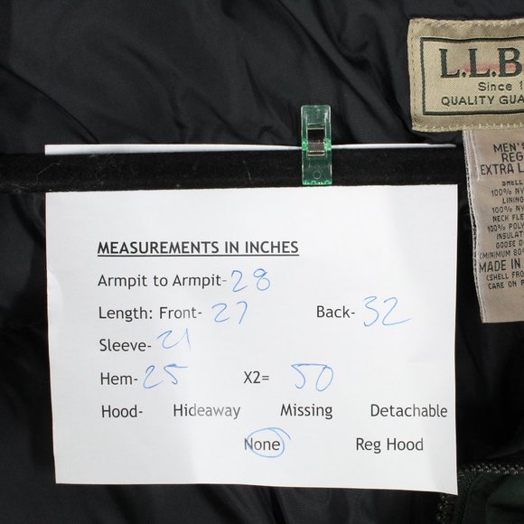 LL BEAN Green Fleece Neck Goose Down Parka Hood Winter Coat Jacket Size XL - Picture 9 of 9